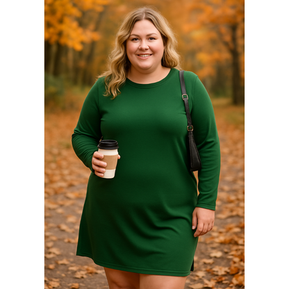 Long Sleeve Crewneck T-Shirt Dress – Slim Fit Casual Mini Dress