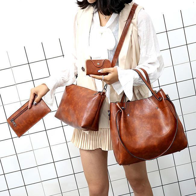 Leather-Look Tote Bag Set – 3-Piece Crossbody Shoulder Bag and Wallet