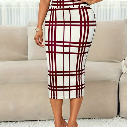 High-Waist Plaid Pencil Skirt – Bodycon Midi Work Skirt