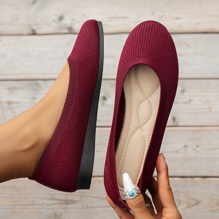 Knit Slip-On Ballet Flats – Round Toe Cushioned Everyday Flats