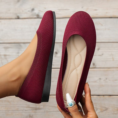 Knit Slip-On Ballet Flats – Round Toe Cushioned Everyday Flats
