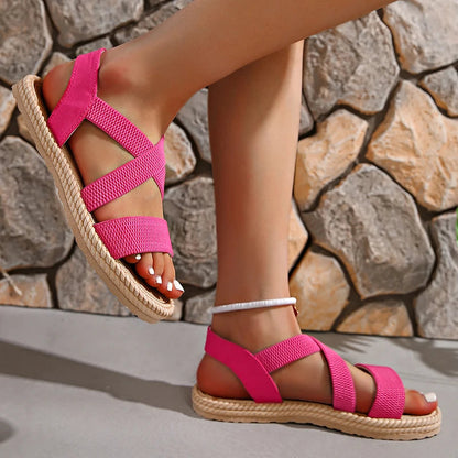 Elastic Strap Espadrille Flatform Sandals – Cross-Band Open Toe Summer