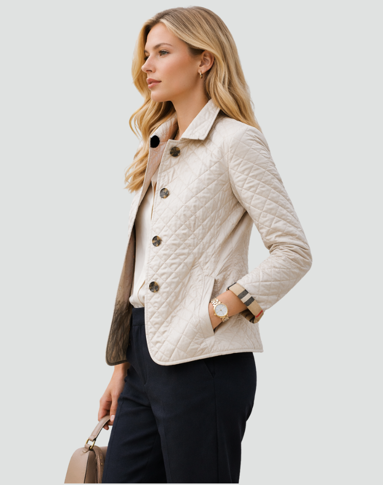Diamond Quilted Jacket Women – Button-Front Lightweight Coat