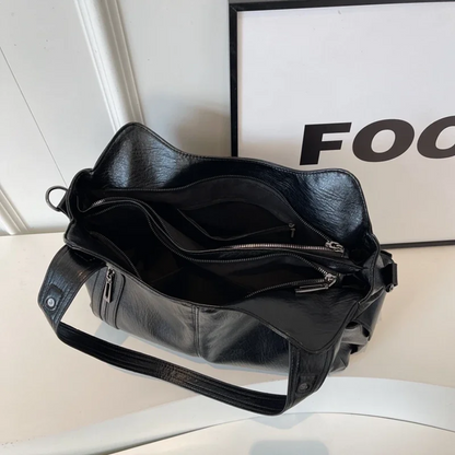 Vegan Leather Shoulder Bag – Large Multi-Pocket Crossbody Tote