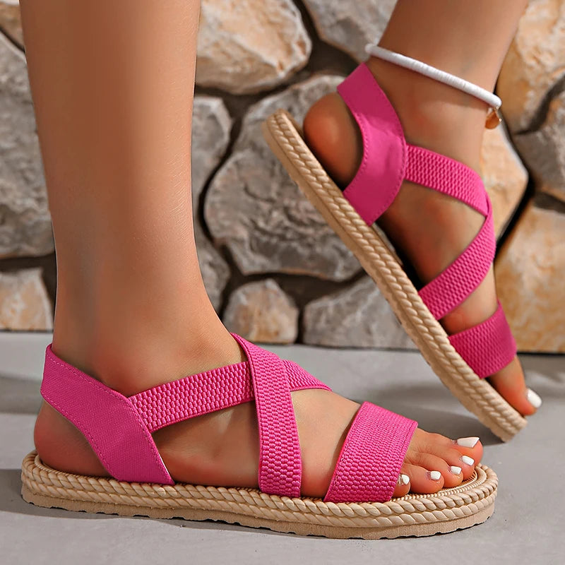 Elastic Strap Espadrille Flatform Sandals – Cross-Band Open Toe Summer