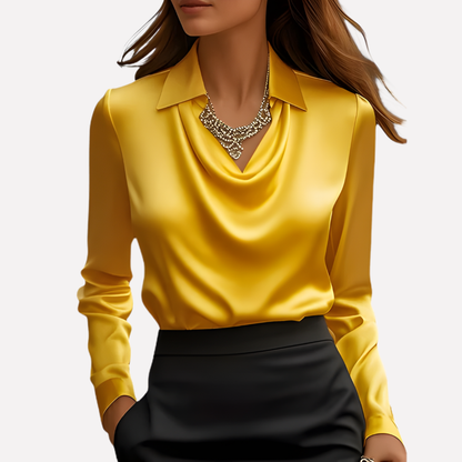 Satin Cowl Neck Blouse – Long Sleeve Collared Work Shirt