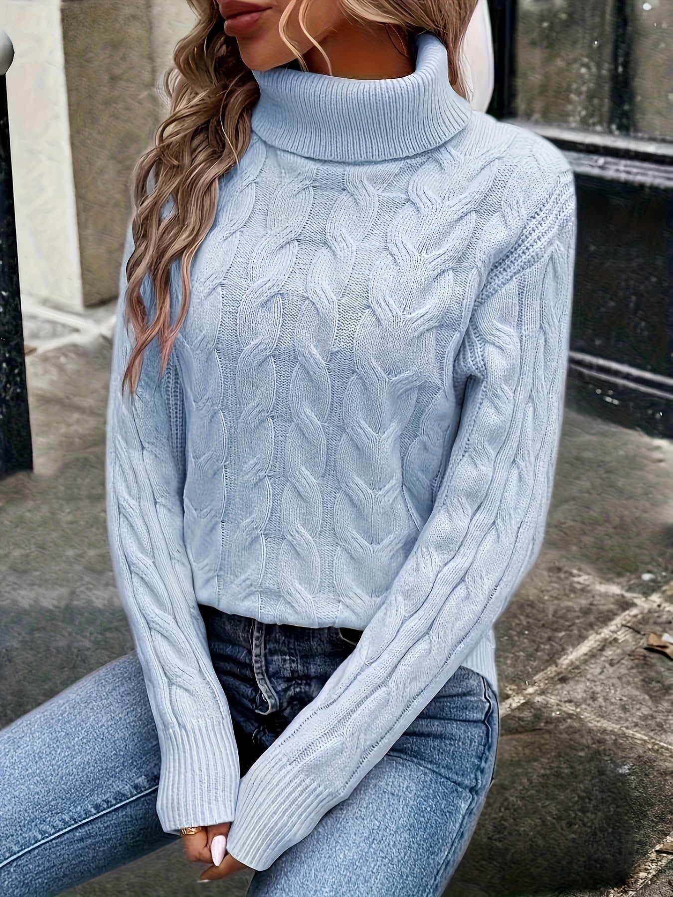 Cable Knit Turtleneck Sweater – Women's Long Sleeve Pullover