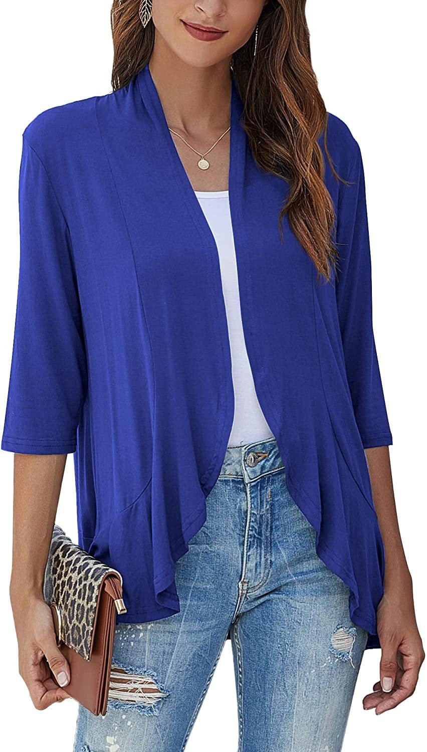Open Front Draped Cardigan – Women's 3/4 Sleeve Lightweight Layer