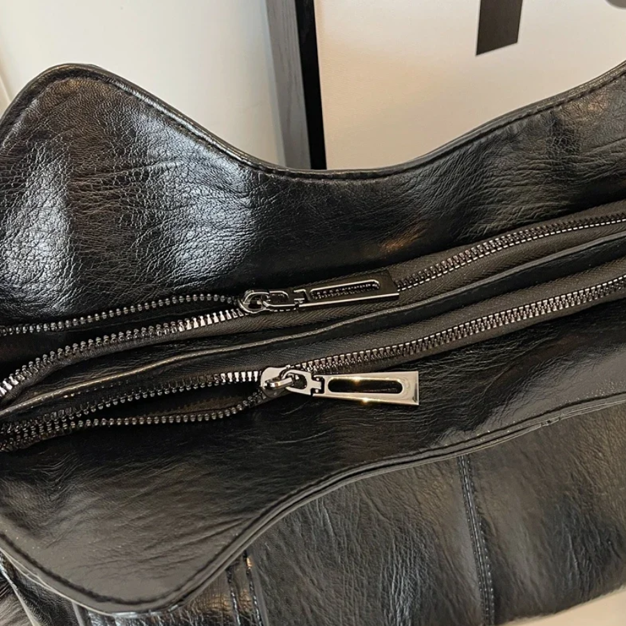 Vegan Leather Shoulder Bag – Large Multi-Pocket Crossbody Tote