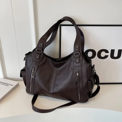 Vegan Leather Shoulder Bag – Large Multi-Pocket Crossbody Tote