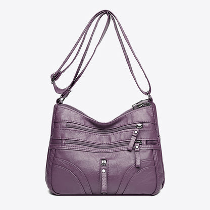 Multi-Pocket Soft Leather Crossbody Bag – Adjustable Shoulder Strap
