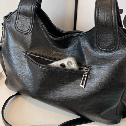 Vegan Leather Shoulder Bag – Large Multi-Pocket Crossbody Tote