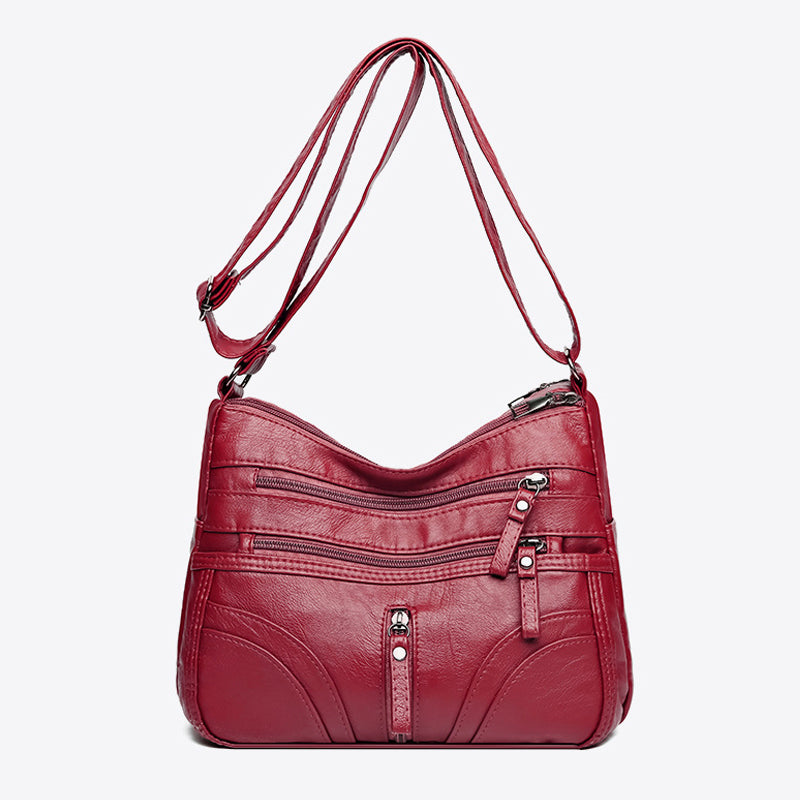 Multi-Pocket Soft Leather Crossbody Bag – Adjustable Shoulder Strap