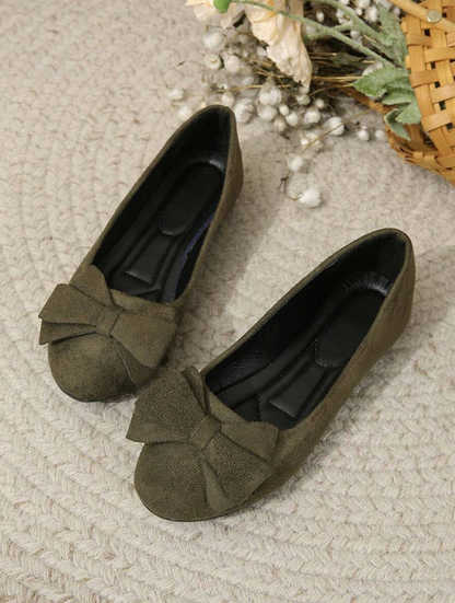 Suede Bow Ballet Flats – Women's Round Toe Slip-On Flats
