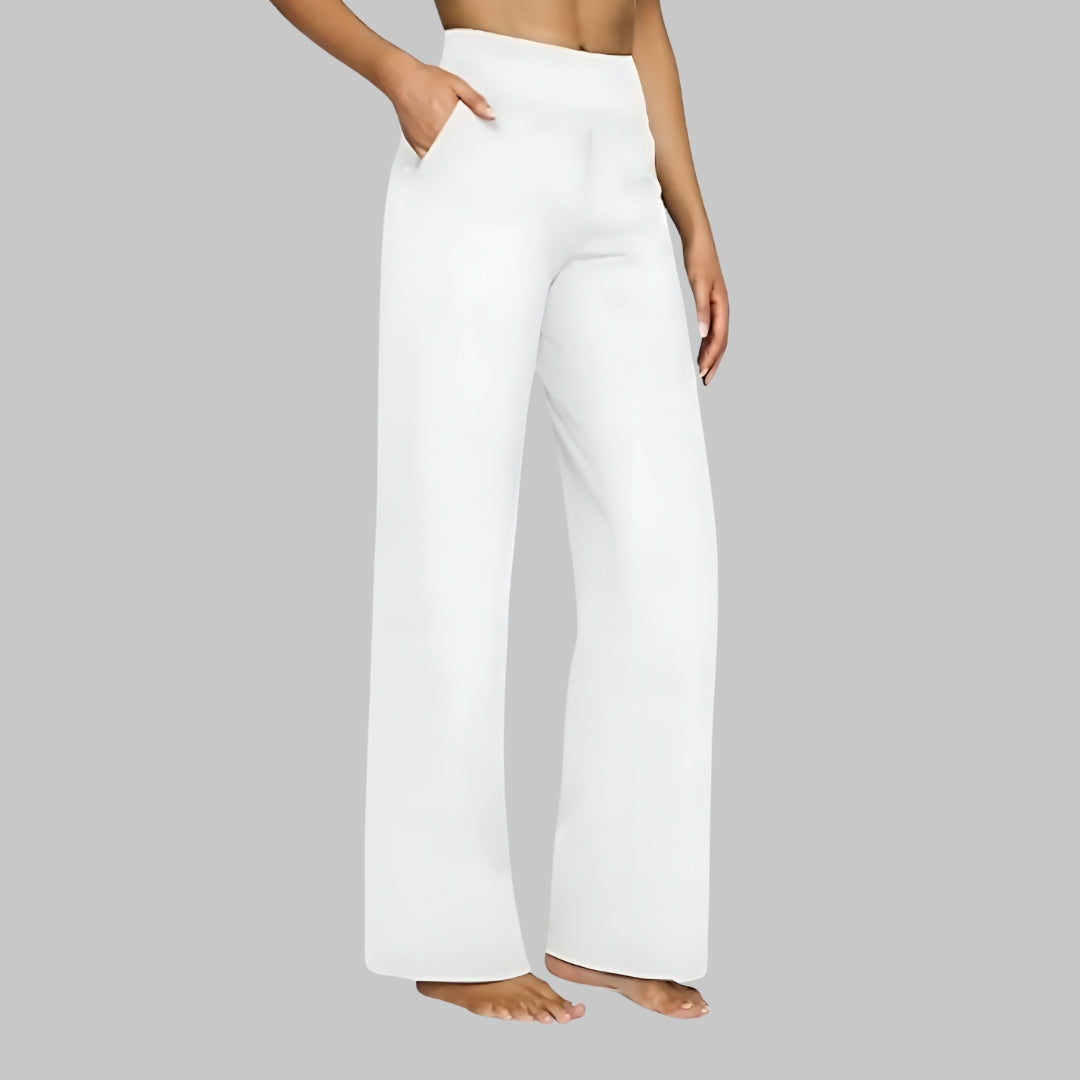 High-Waist Wide-Leg Stretch Pants – Soft Pull-On Trousers with Pockets