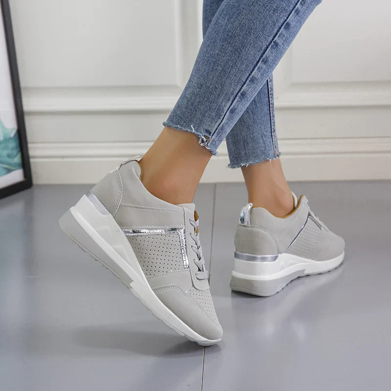 Women's Wedge Sneakers – Lace-Up Hidden Heel Platform Casual Shoe