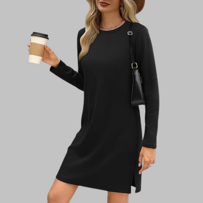 Long Sleeve Crewneck T-Shirt Dress – Slim Fit Casual Mini Dress