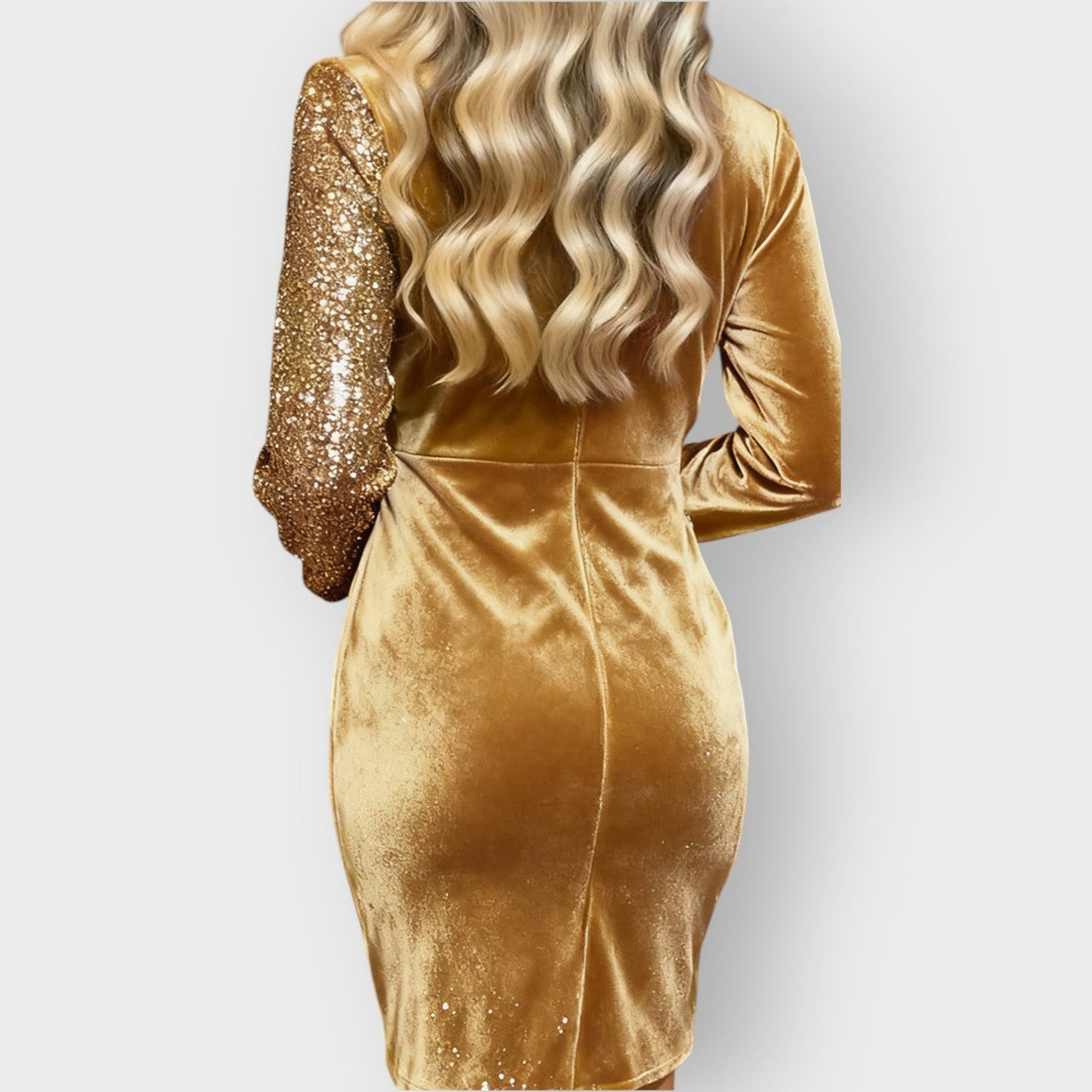 Velvet Sequin Wrap Mini Dress – Long Sleeve Ruched Bodycon Party Dress