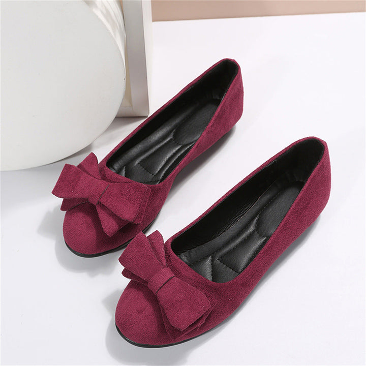 Suede Bow Ballet Flats – Women's Round Toe Slip-On Flats