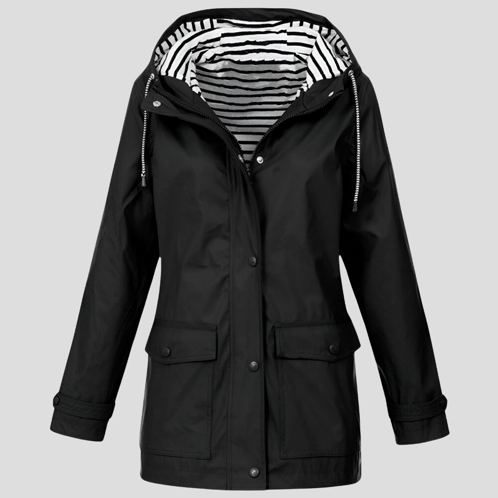 Women's Waterproof Rain Jacket with Hood – Windproof Polyester Outdoor Coat