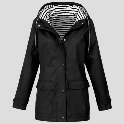 Women's Waterproof Rain Jacket with Hood – Windproof Polyester Outdoor Coat