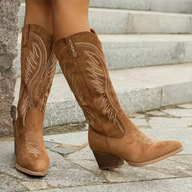 Embroidered Cowboy Boots – Women's Knee-High Western Block Heel
