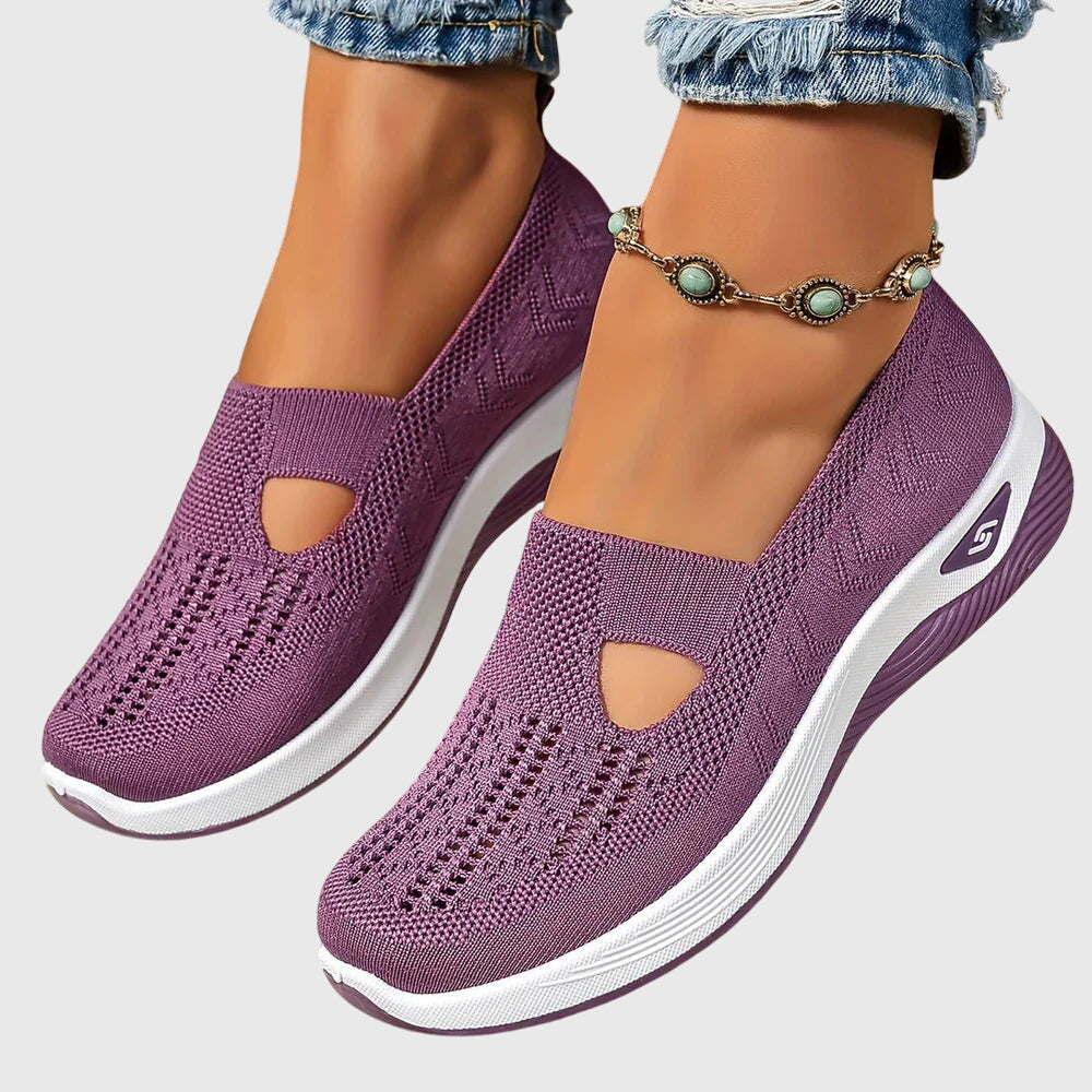 Knit Slip-On Wedge Sneakers – Cutout Breathable Casual Shoes