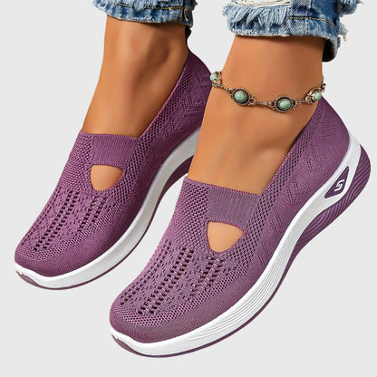 Knit Slip-On Wedge Sneakers – Cutout Breathable Casual Shoes