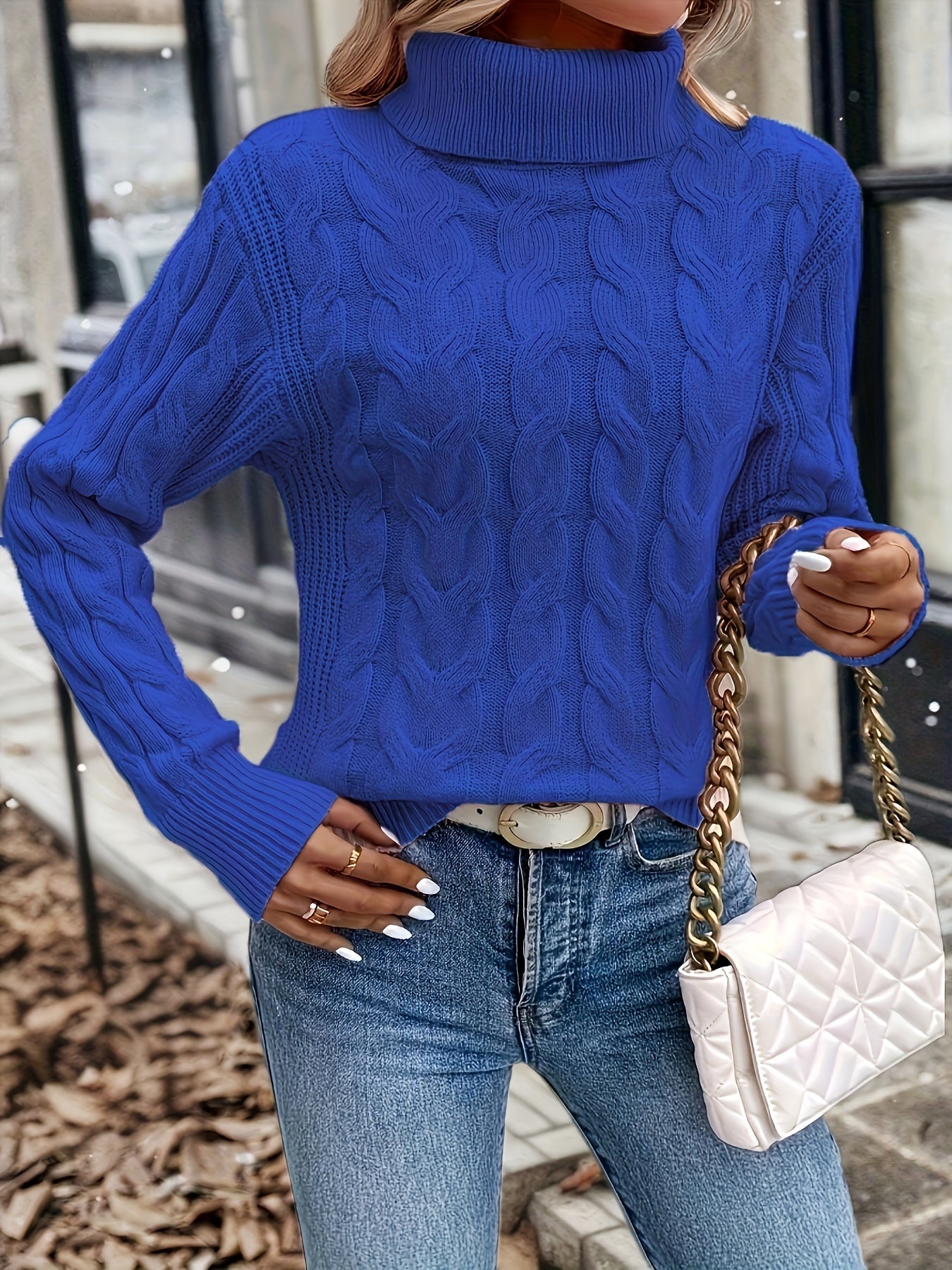 Cable Knit Turtleneck Sweater – Women's Long Sleeve Pullover