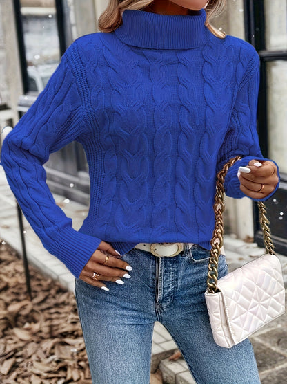 Cable Knit Turtleneck Sweater – Women's Long Sleeve Pullover