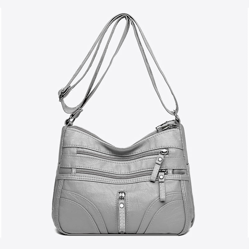 Multi-Pocket Soft Leather Crossbody Bag – Adjustable Shoulder Strap