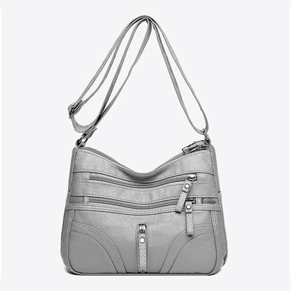 Multi-Pocket Soft Leather Crossbody Bag – Adjustable Shoulder Strap