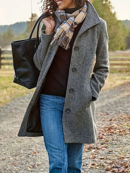 Women's Wool Blend Pea Coat – Mid-Length Lapel Button-Front