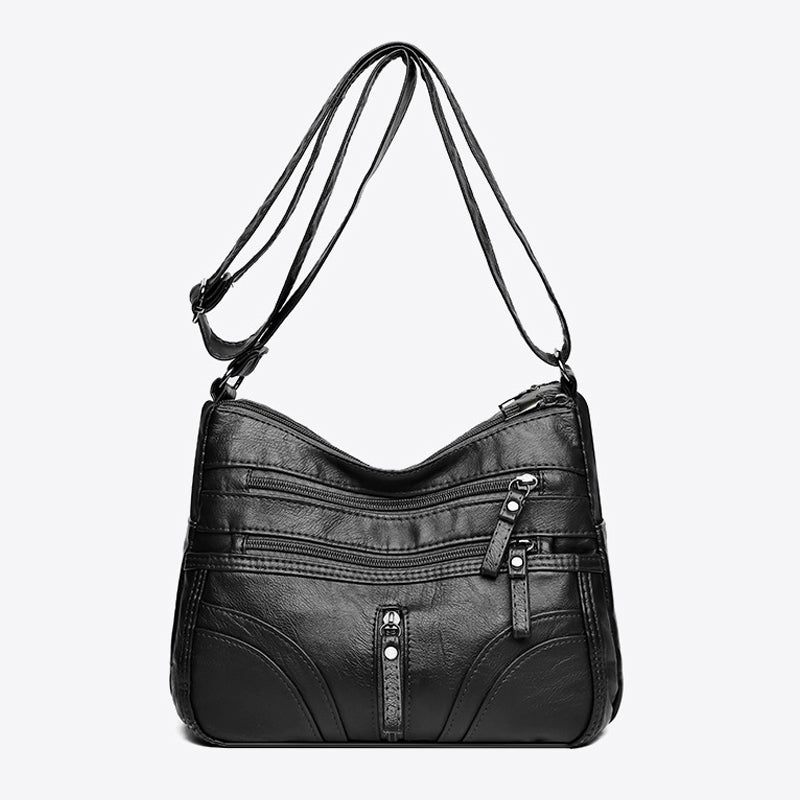 Multi-Pocket Soft Leather Crossbody Bag – Adjustable Shoulder Strap