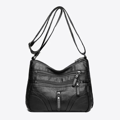 Multi-Pocket Soft Leather Crossbody Bag – Adjustable Shoulder Strap