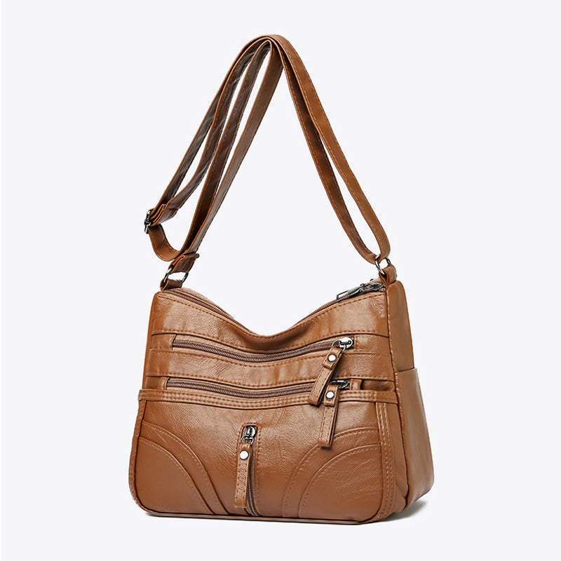 Multi-Pocket Soft Leather Crossbody Bag – Adjustable Shoulder Strap