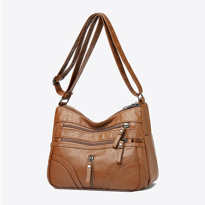 Multi-Pocket Soft Leather Crossbody Bag – Adjustable Shoulder Strap