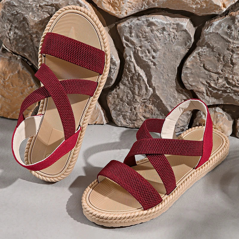 Elastic Strap Espadrille Flatform Sandals – Cross-Band Open Toe Summer