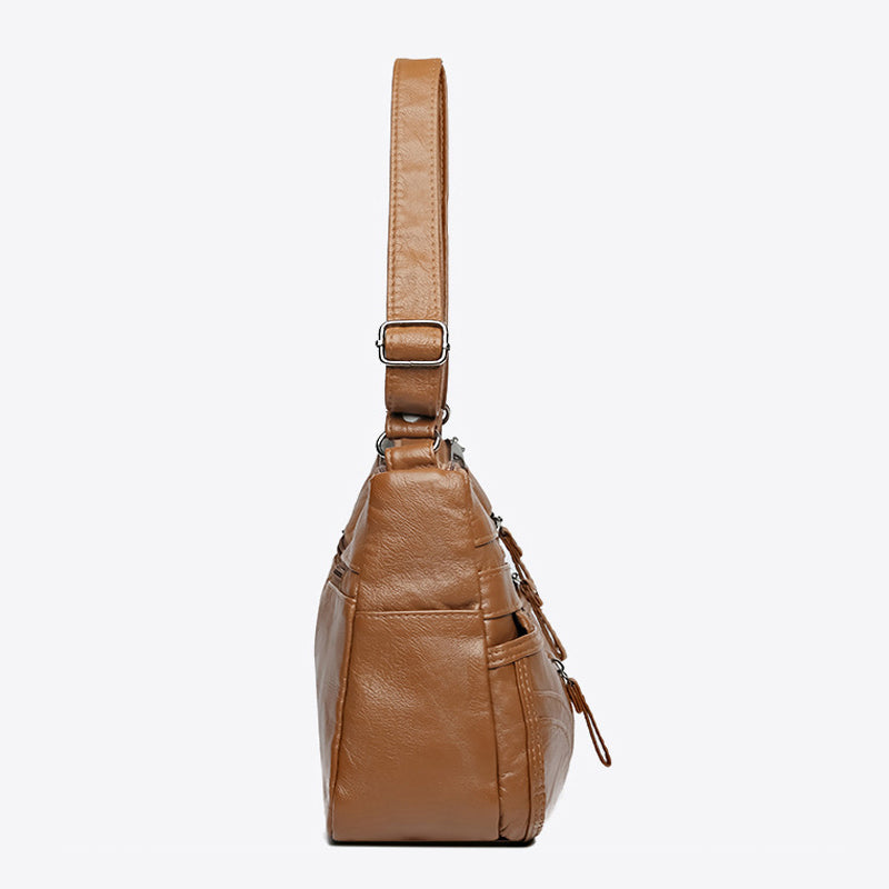 Multi-Pocket Soft Leather Crossbody Bag – Adjustable Shoulder Strap