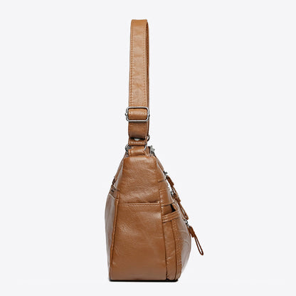 Multi-Pocket Soft Leather Crossbody Bag – Adjustable Shoulder Strap