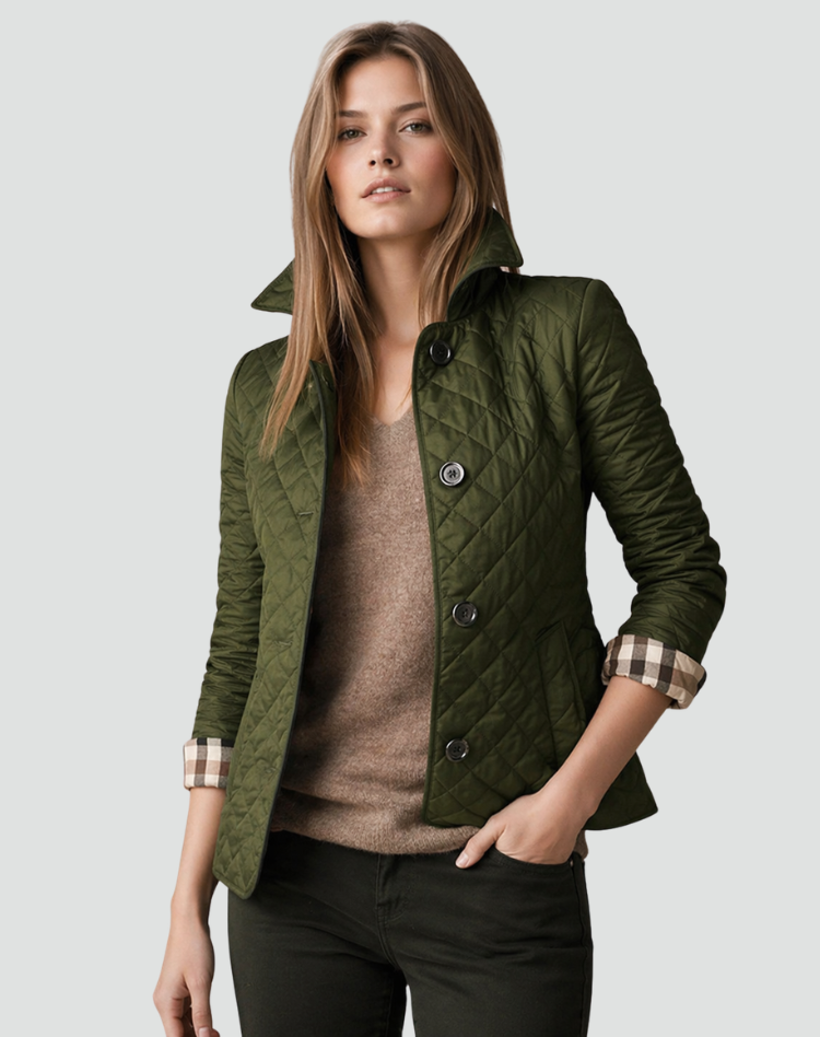 Diamond Quilted Jacket Women – Button-Front Lightweight Coat