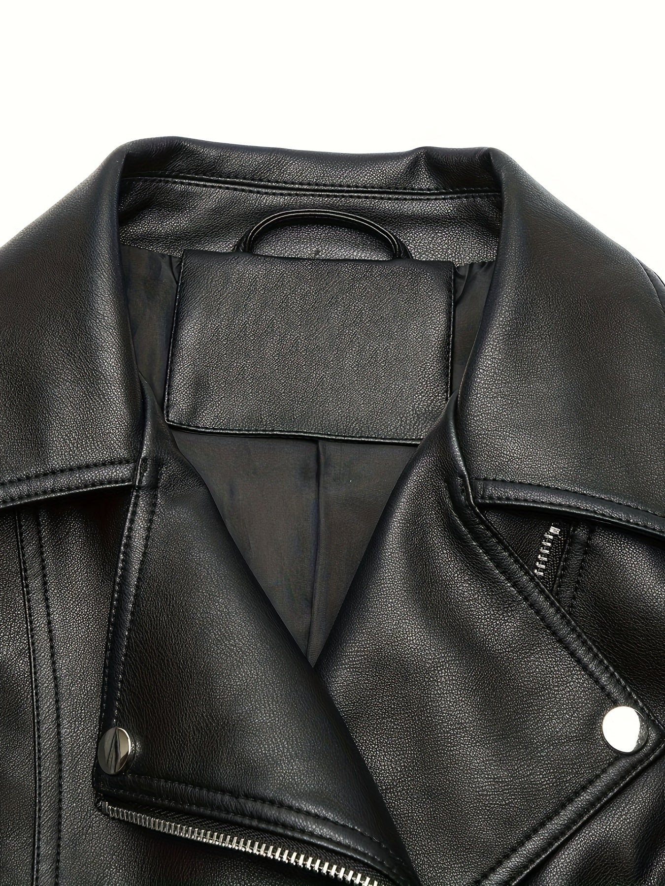 Faux Leather Moto Jacket – Asymmetric Zip Cropped Biker Jacket