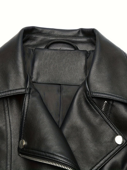 Faux Leather Moto Jacket – Asymmetric Zip Cropped Biker Jacket