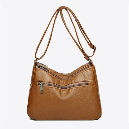 Multi-Pocket Soft Leather Crossbody Bag – Adjustable Shoulder Strap