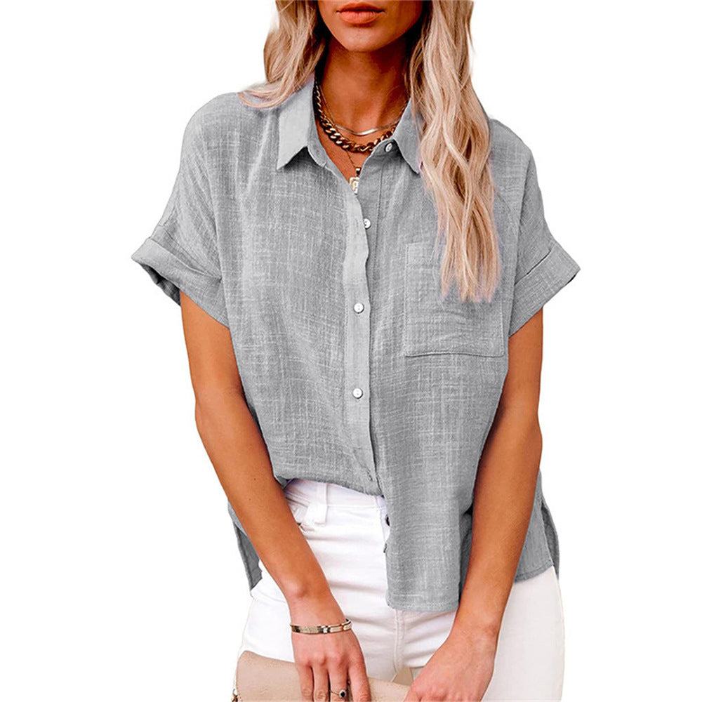 Linen Button-Down Shirt Women – Short Sleeve Relaxed Fit Blouse