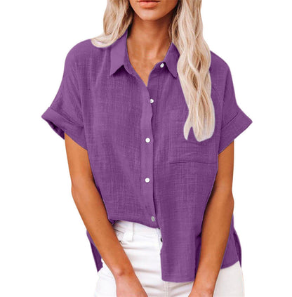 Linen Button-Down Shirt Women – Short Sleeve Relaxed Fit Blouse