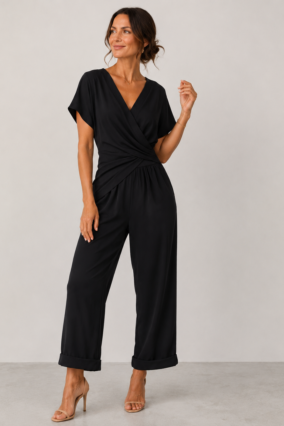 Wrap V-Neck Wide Leg Jumpsuit – Short Sleeve Summer Jumpsuit