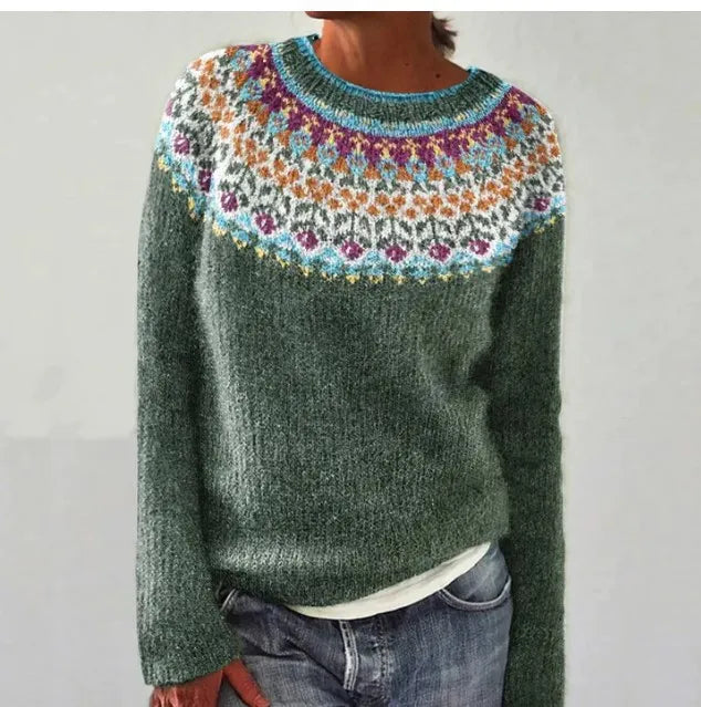 Colorwork Yoke Knit Pullover – Women's Relaxed Fit Sweater