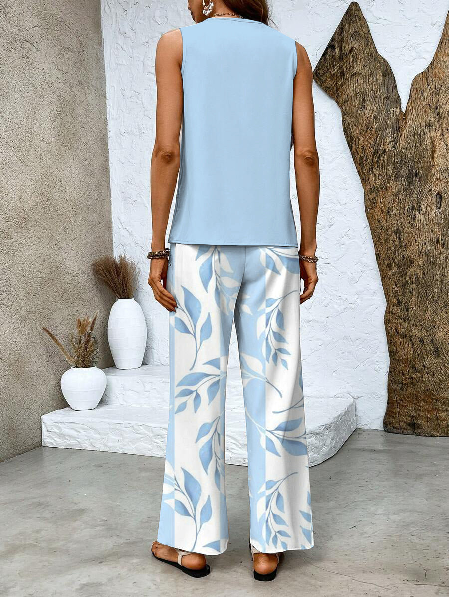 Layered Sleeveless Top Wide-Leg Pants Set – Square Neck Summer Two-Piece