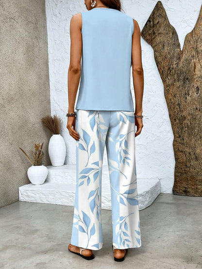 Layered Sleeveless Top Wide-Leg Pants Set – Square Neck Summer Two-Piece